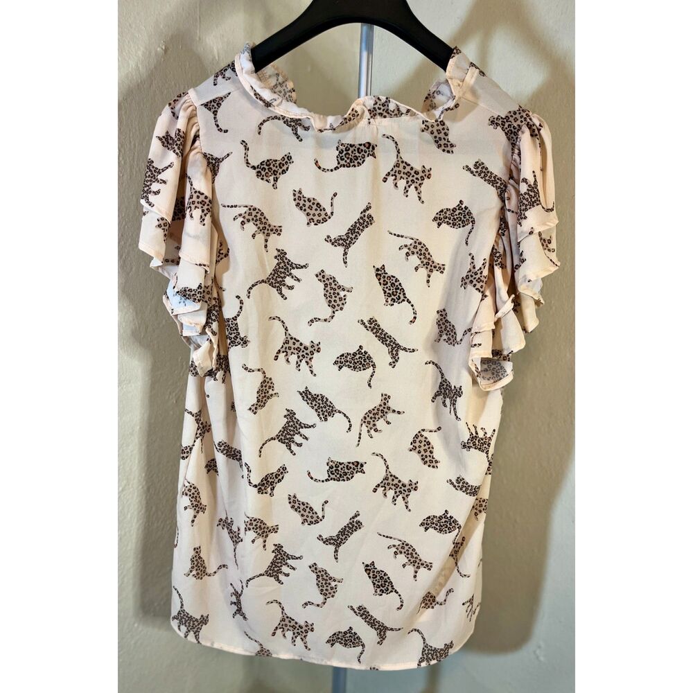 BiBi Leopard Kitten Ruffle Blouse Size XL - Picture 4 of 6